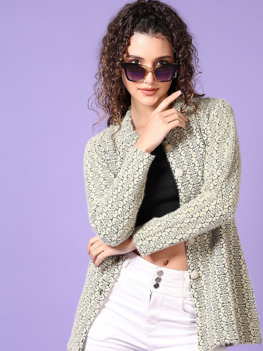 

V-Mart Women Self Design Mandarin Collar Cardigan Sweater, Green