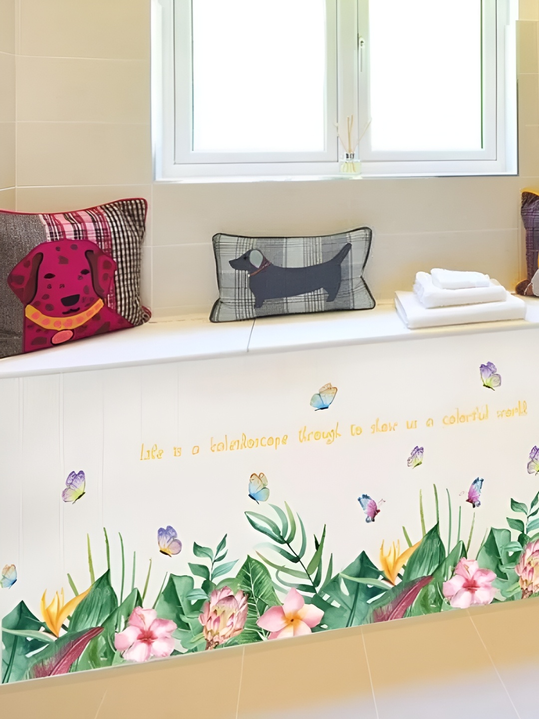 

Jaamso Royals White & Pink Floral Printed Waterproof Self Adhesive Wall Sticker