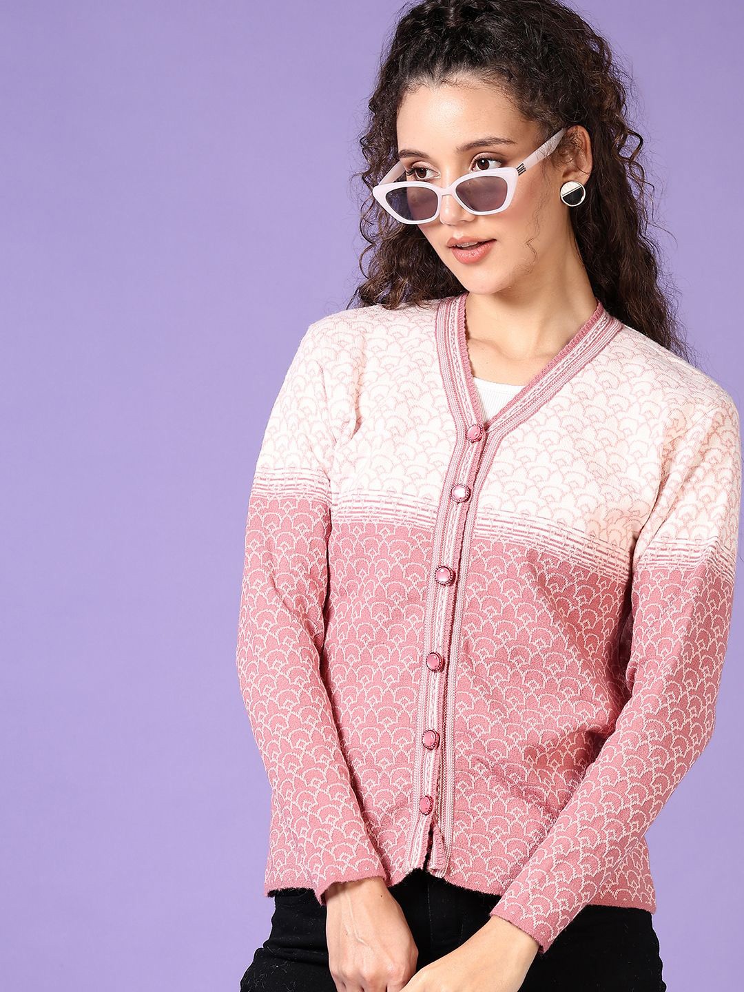 

V-Mart Women Colourblocked Cardigan, Pink