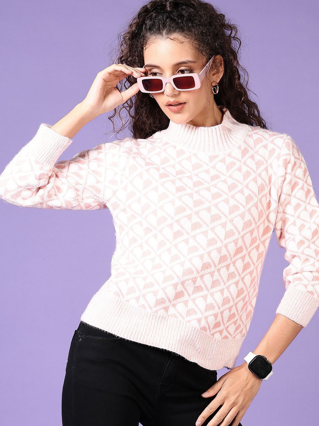 

V-Mart Women Chevron Pullover Sweater, Pink
