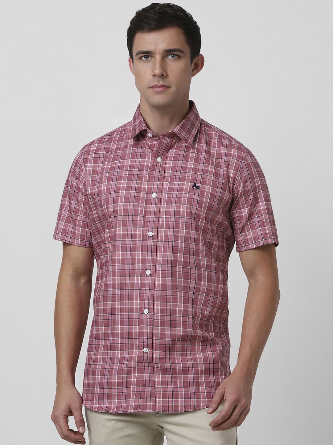 

Van Heusen Sport Men Checked Short Sleeves Pure Cotton Casual Shirt, Pink