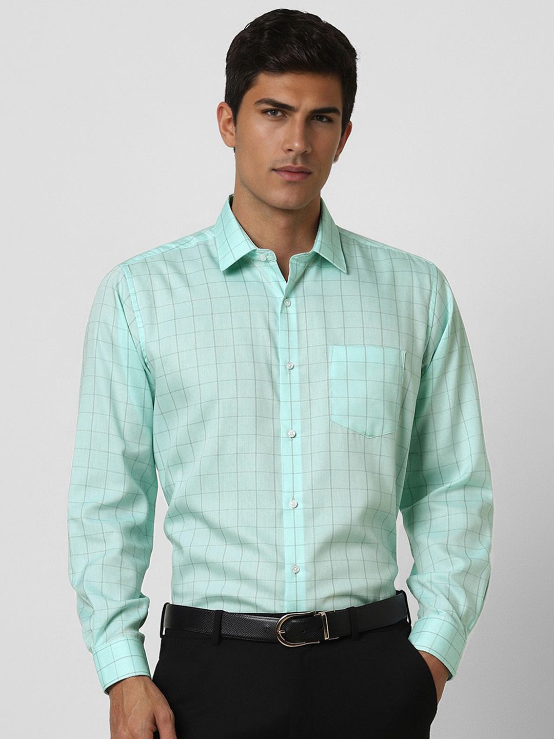 

Van Heusen Men Opaque Checked Formal Shirt, Green