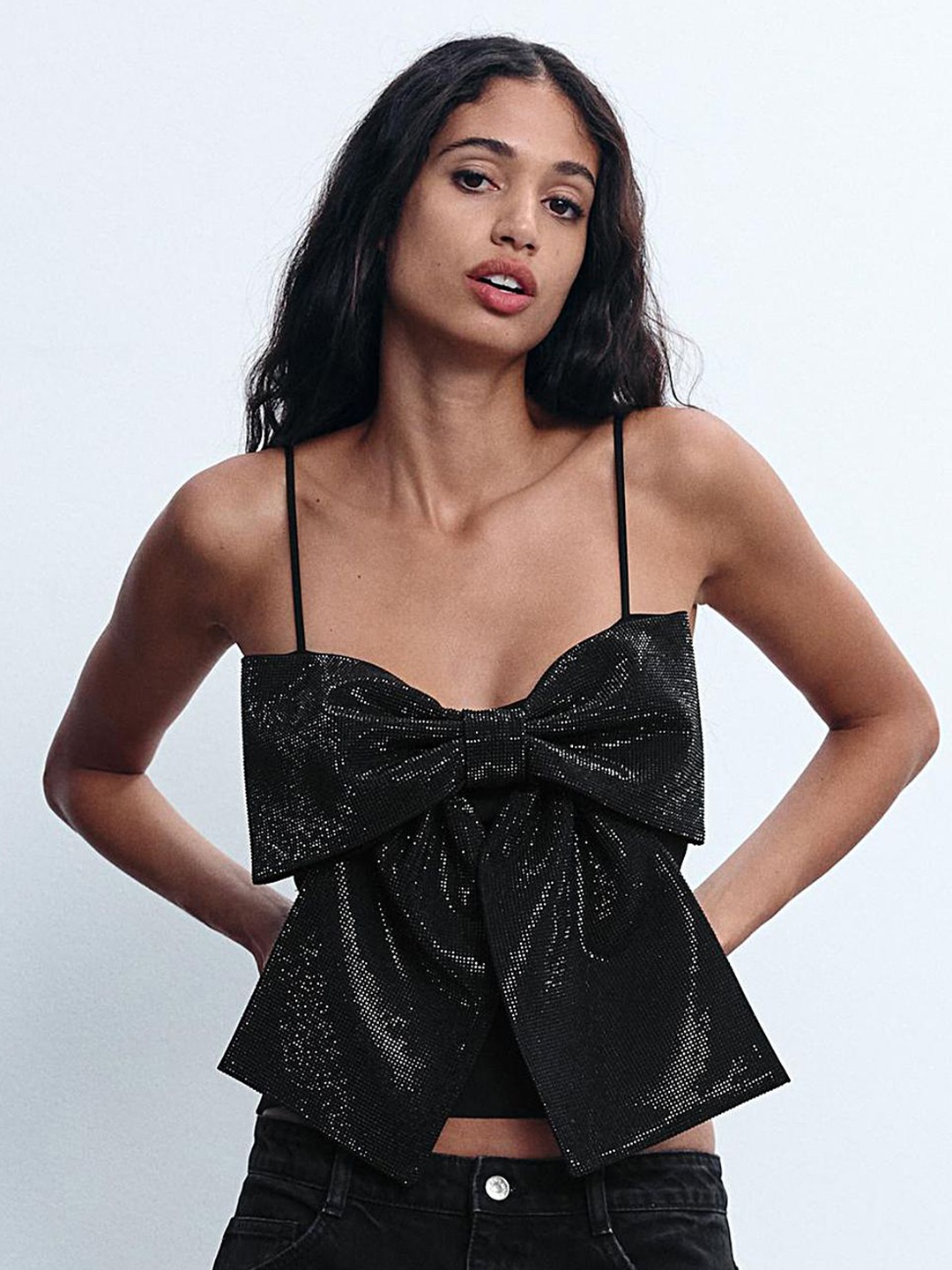 

LULU & SKY Bow Detail Crop Top, Black