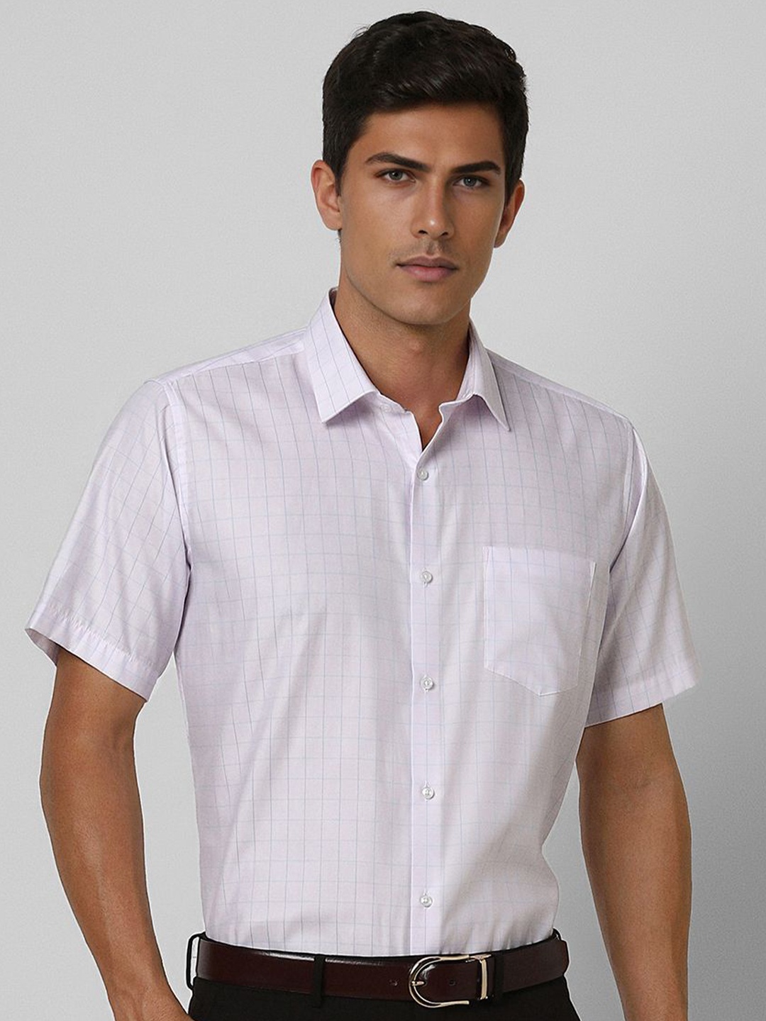 

Van Heusen Men Spread Collar Checked Cotton Slim Fit Formal Shirt, Pink