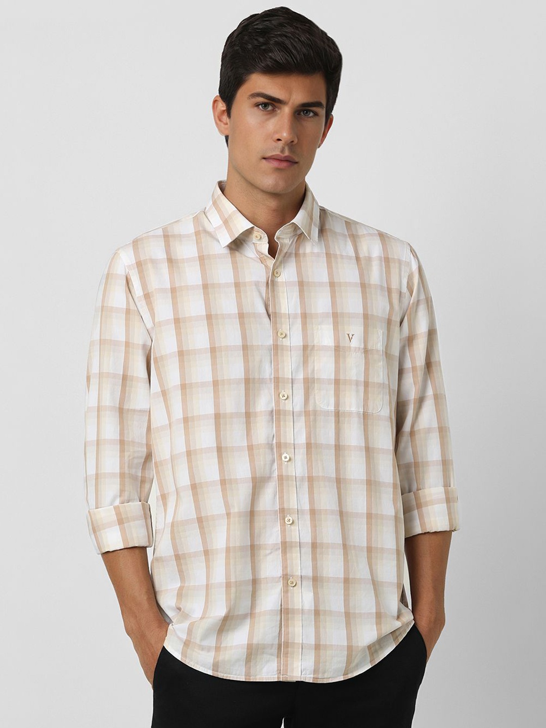 

Van Heusen Sport Men Slim Fit Gingham Checked Cotton Casual Shirt, White