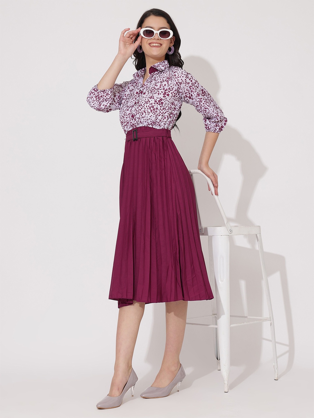 

Raiyani Enterprise Women Print Crepe Fit & Flare Dress, Magenta