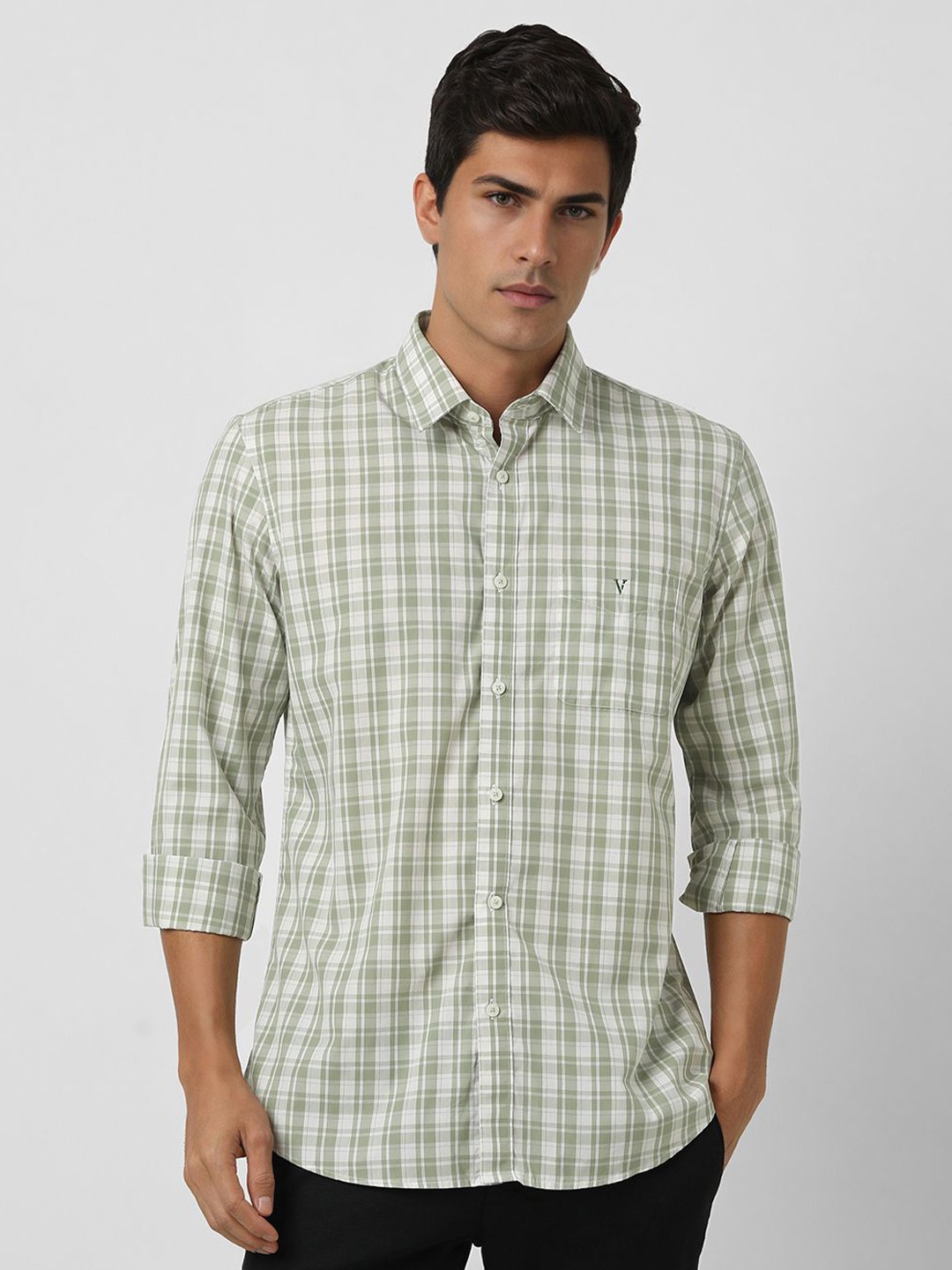 

Van Heusen Sport Men Slim Fit Checked Spread Collar Casual Shirt, Green