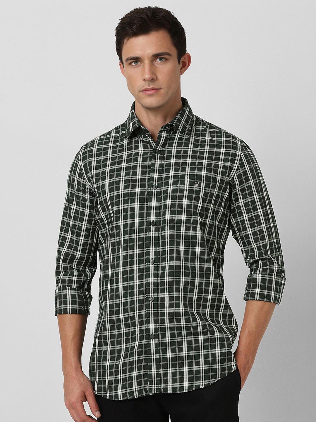 

Van Heusen Sport Men Slim Fit Checked Cotton Casual Shirt, Green