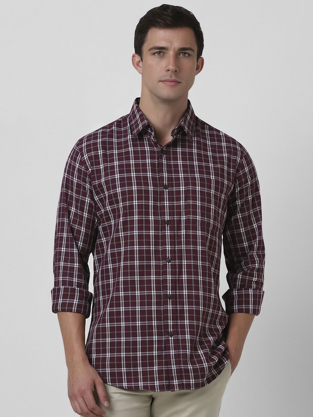 

Van Heusen Sport Men Checked Long Sleeves Pure Cotton Casual Shirt, Maroon