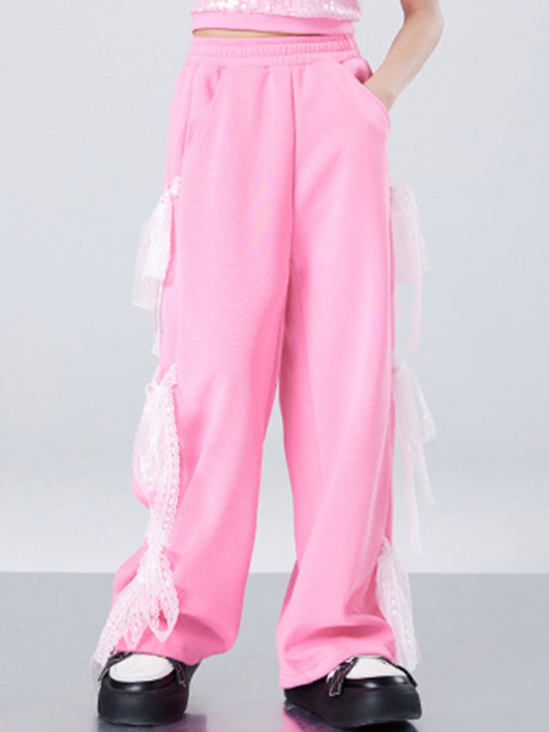 

LULU & SKY Girls Straight Fit High-Rise Trousers, Pink