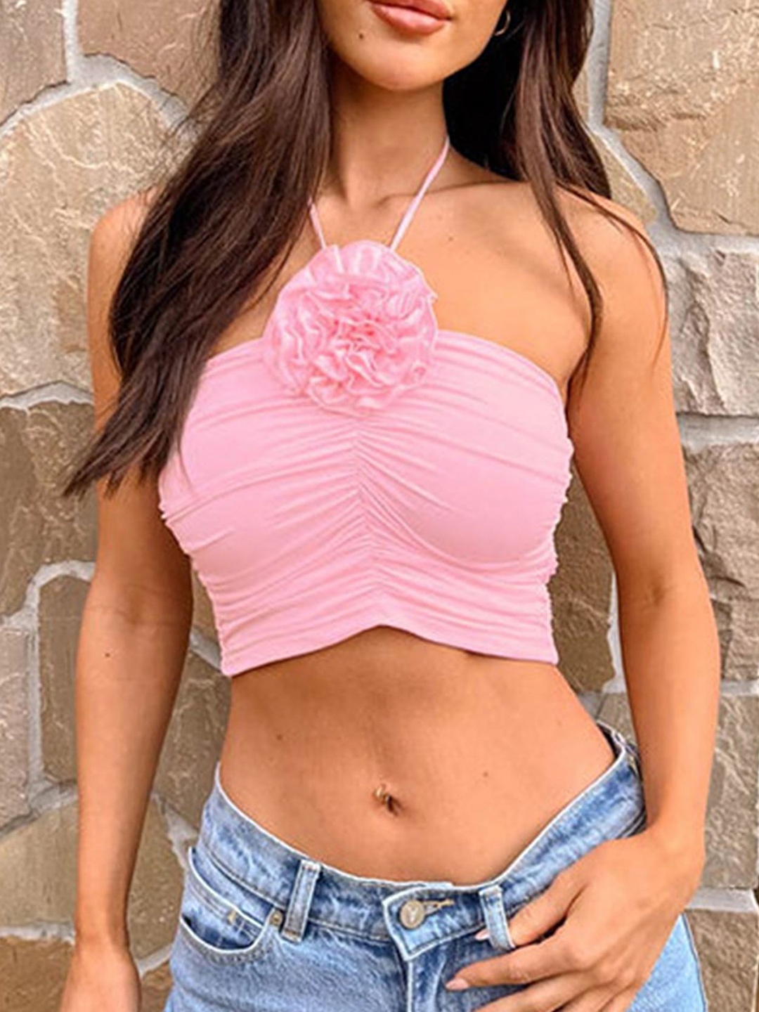 

LULU & SKY Women Halter Neck Bralette Crop Top, Pink