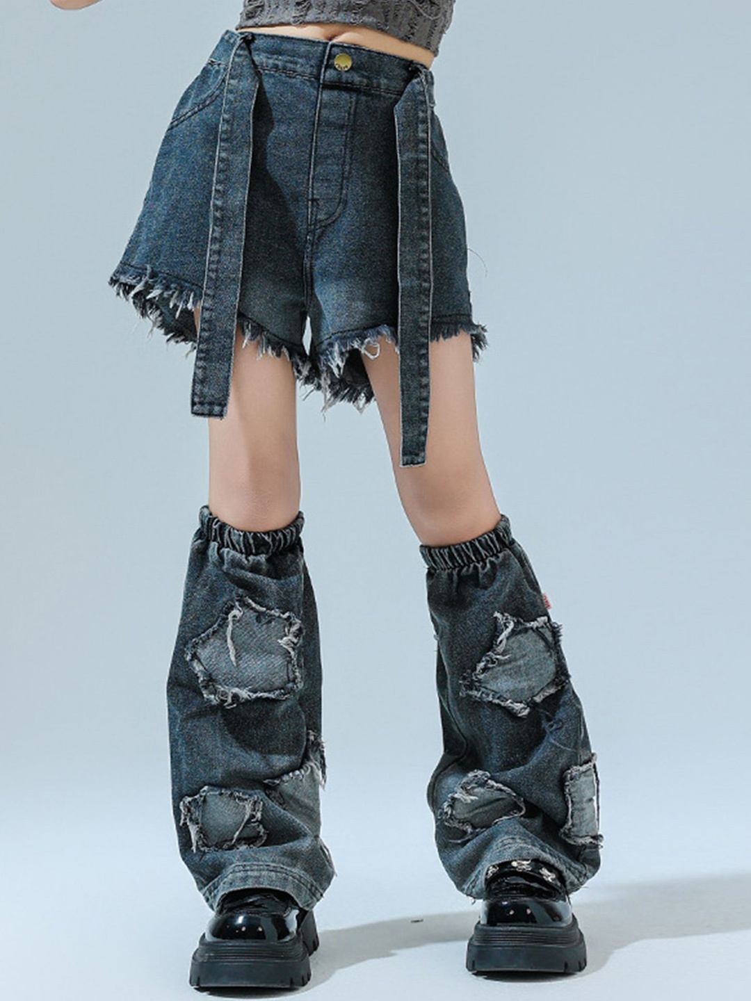

LULU & SKY Girls Washed High-Rise Denim Shorts Technology, Blue