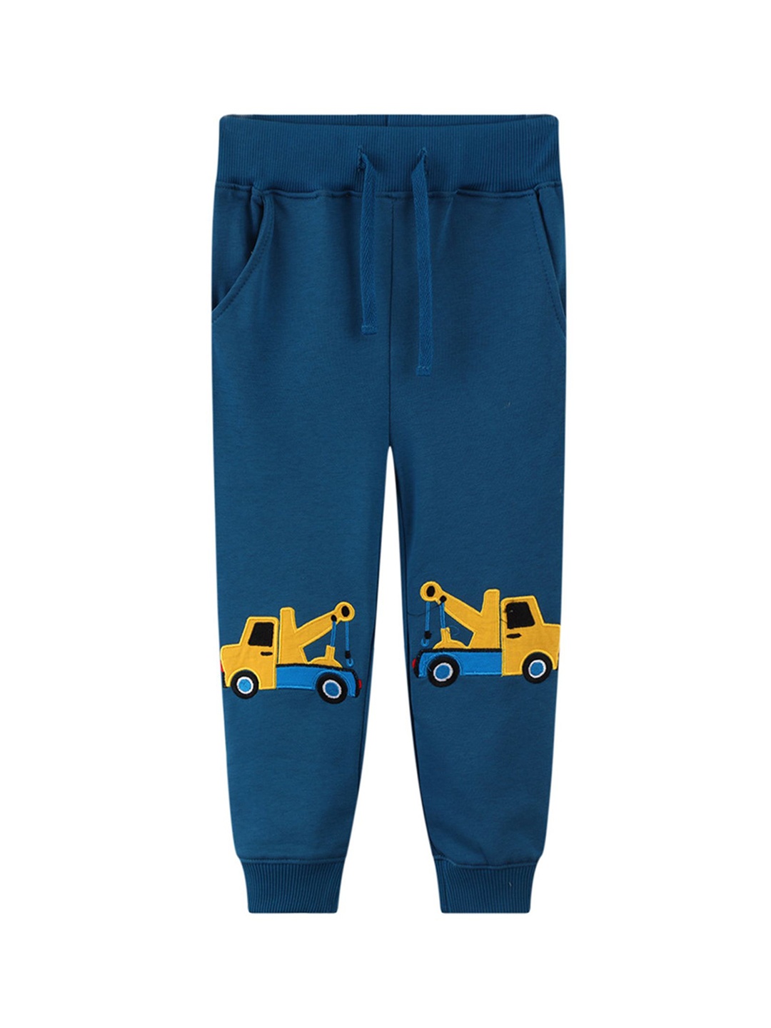 

LULU & SKY Boys Printed Tapered Fit High-Rise Joggers Trousers, Blue