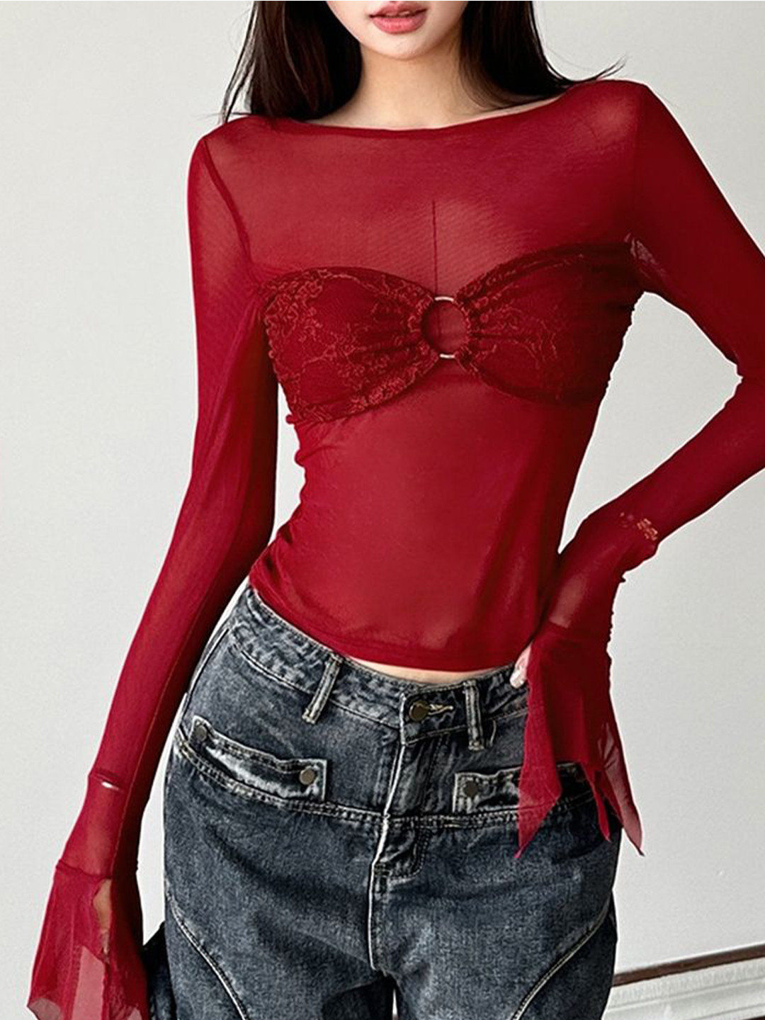 

LULU & SKY Women Round Neck Fitted Top, Red