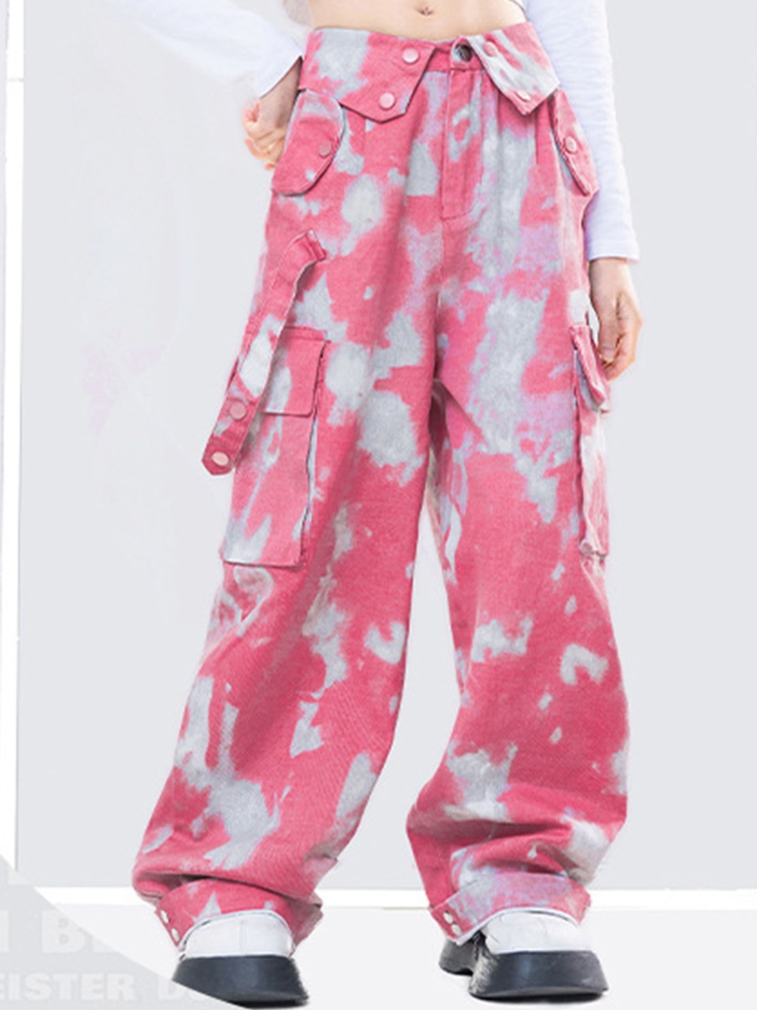 

LULU & SKY Girls Cotton Floral Printed Straight Fit Low-Rise Cargo Trousers, Pink