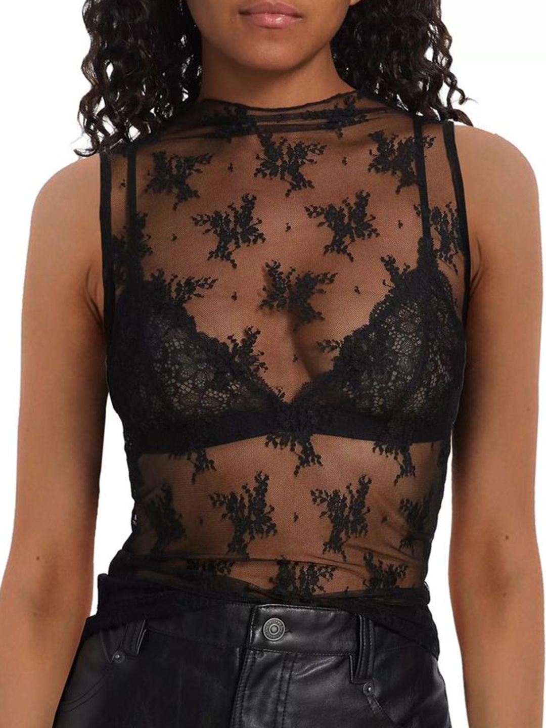 

LULU & SKY Women Sheer Lace Vest Top, Black