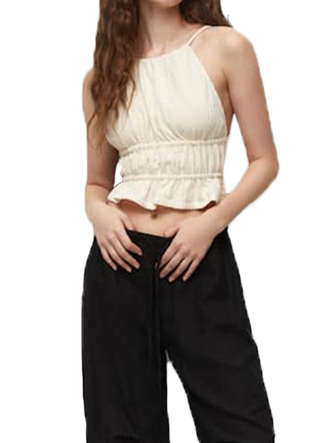 

LULU & SKY Women Empire Crop Top, Beige