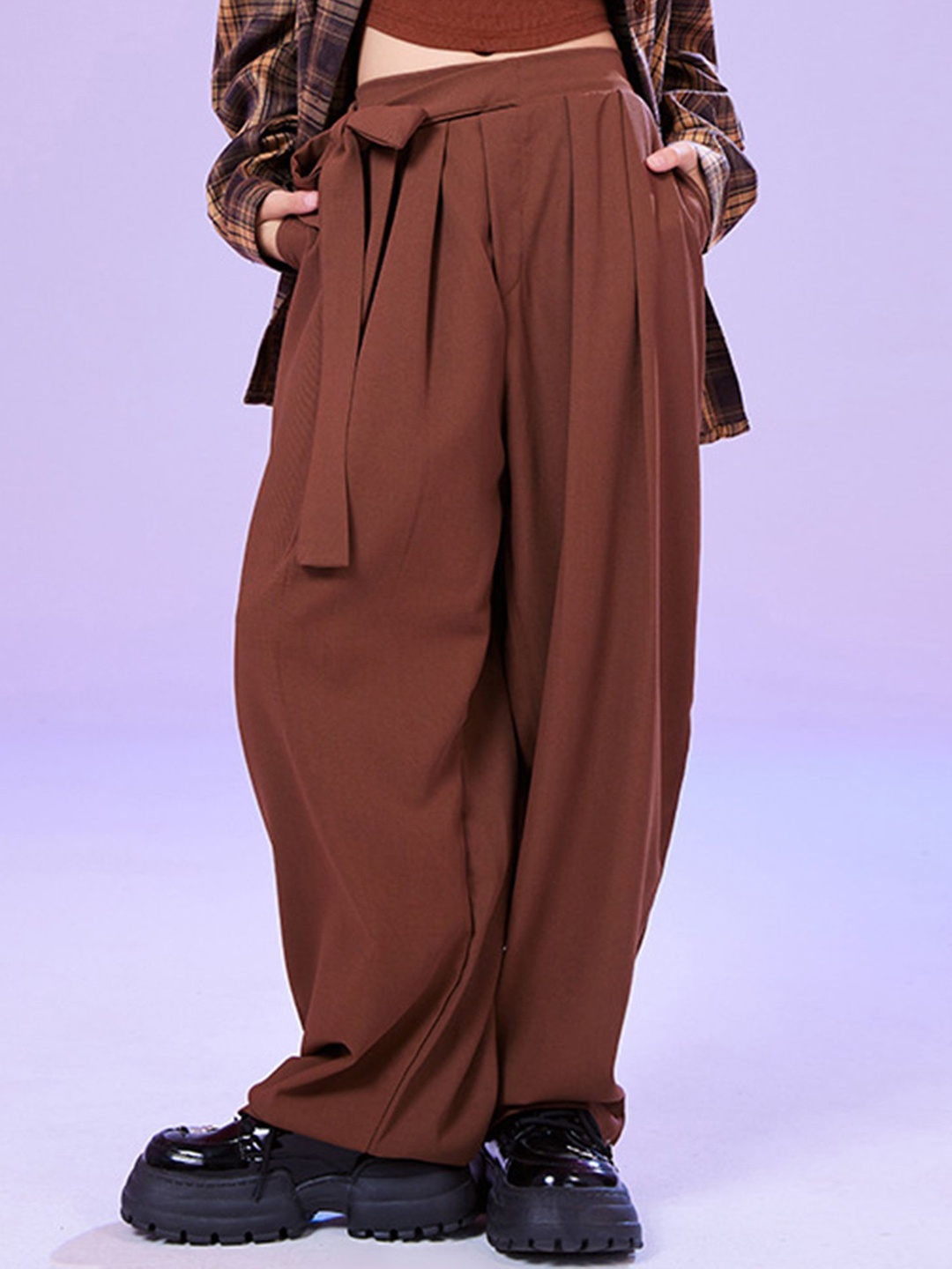 

LULU & SKY Girls Loose Fit High-Rise Jodhpuris Trousers, Brown