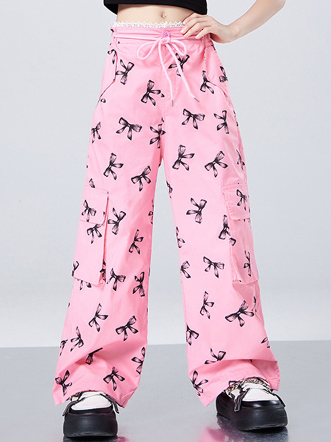 

LULU & SKY Girls Printed Straight Fit Parallel Trousers, Pink