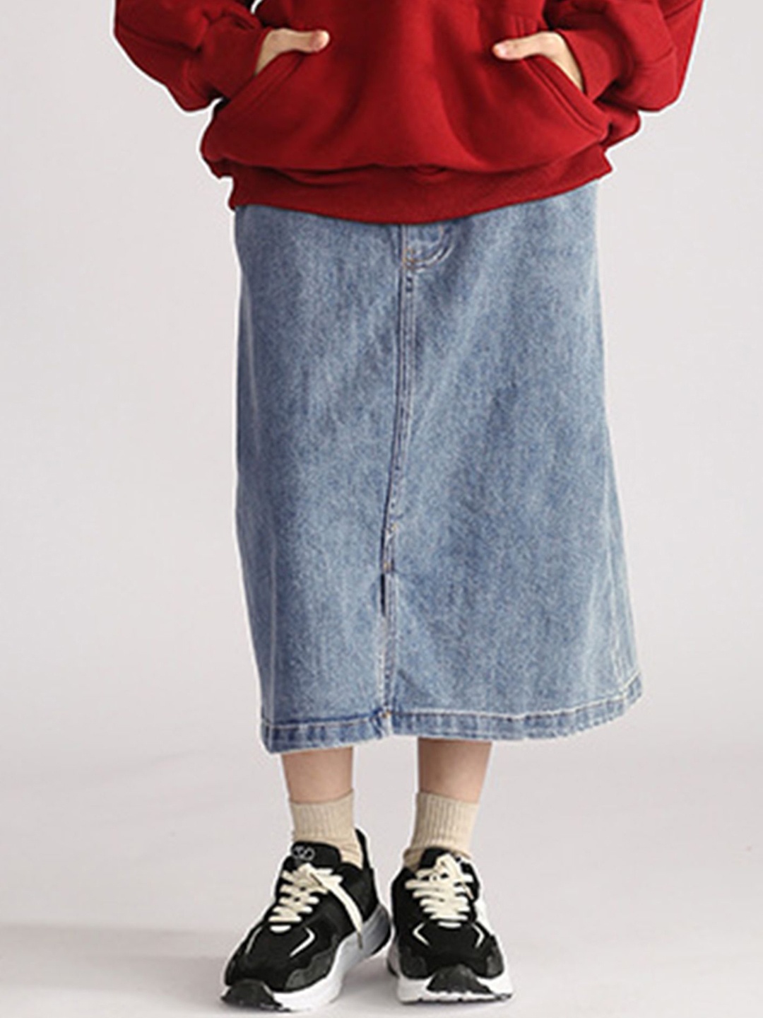 

LULU & SKY Girls Striped A-Line Midi Denim Skirt, Blue