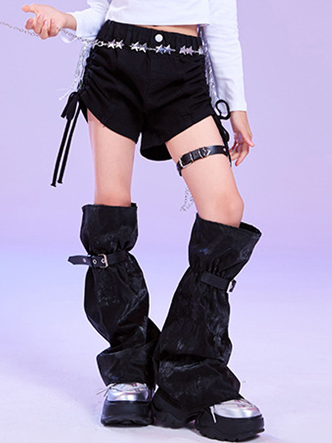 

LULU & SKY Girls Tie-up High-Rise Shorts, Black