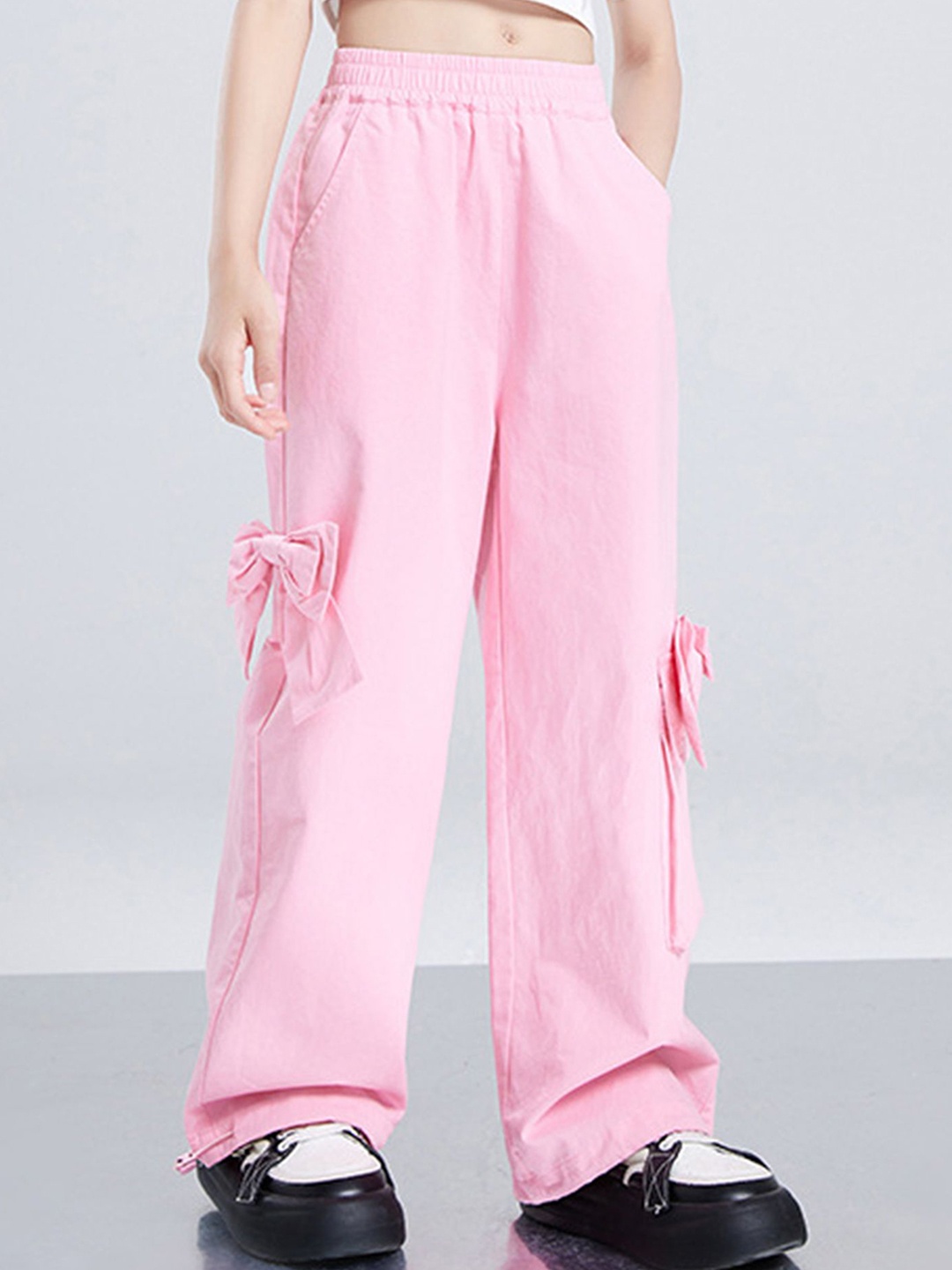 

LULU & SKY Girls Straight Fit High-Rise Trousers, Pink