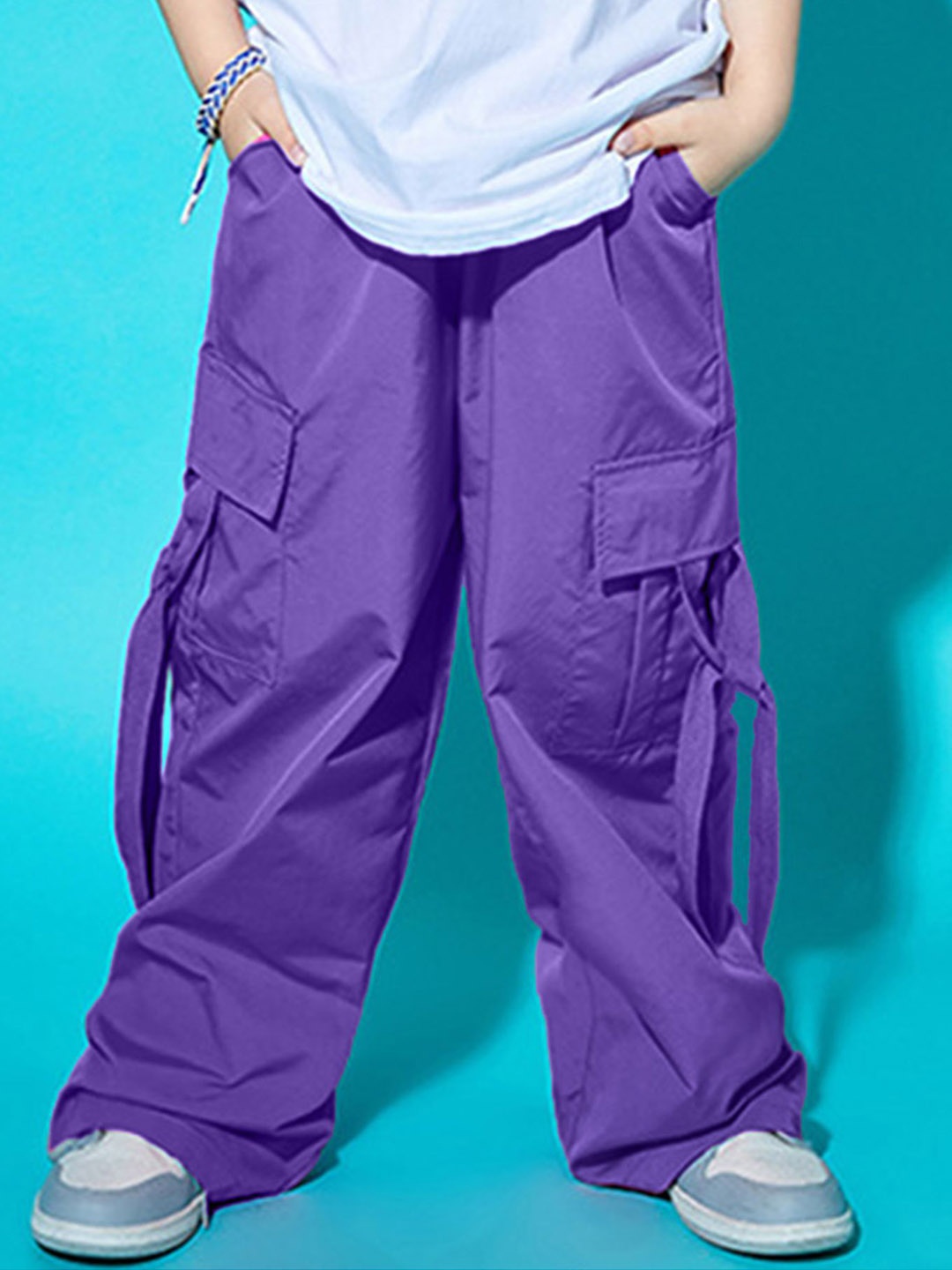 

LULU & SKY Kids Straight Fit High-Rise Cargos Trousers, Purple