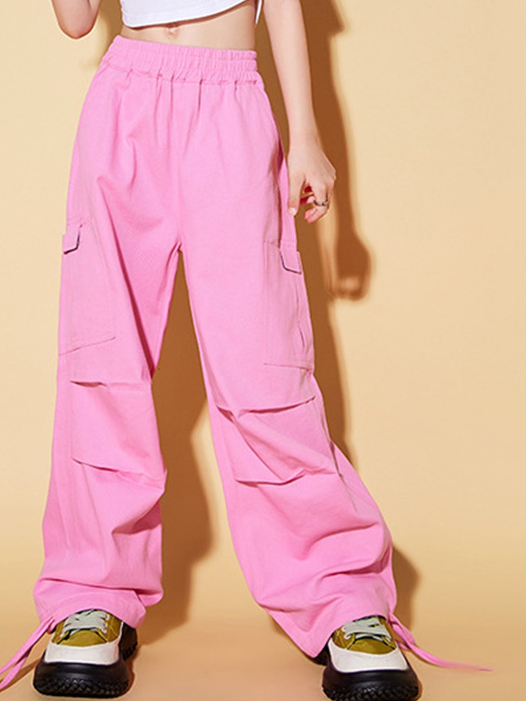 

LULU & SKY Girls Straight Fit High-Rise Trousers, Pink