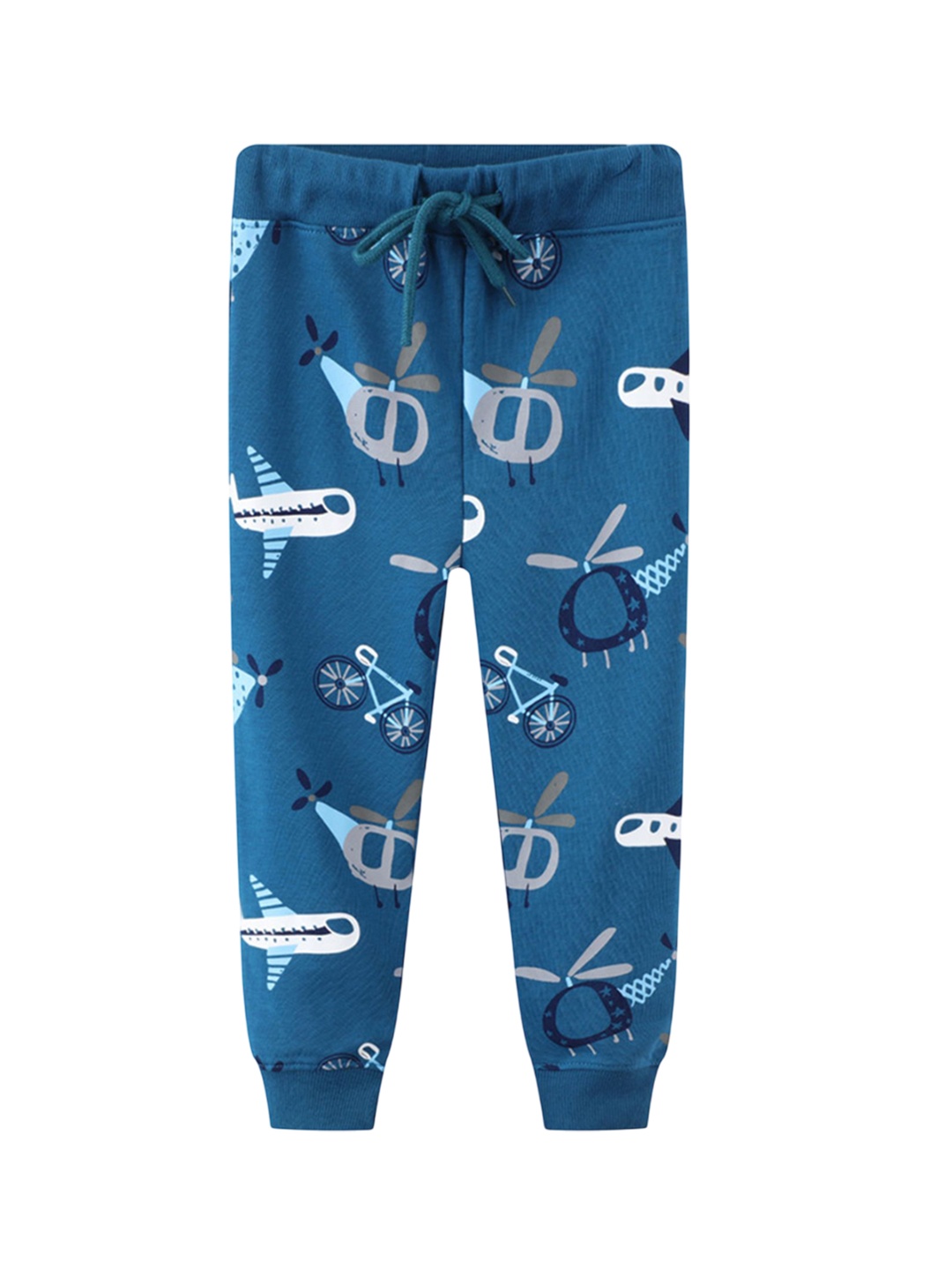 

LULU & SKY Boys Printed Tapered Fit High-Rise Joggers Trousers, Blue