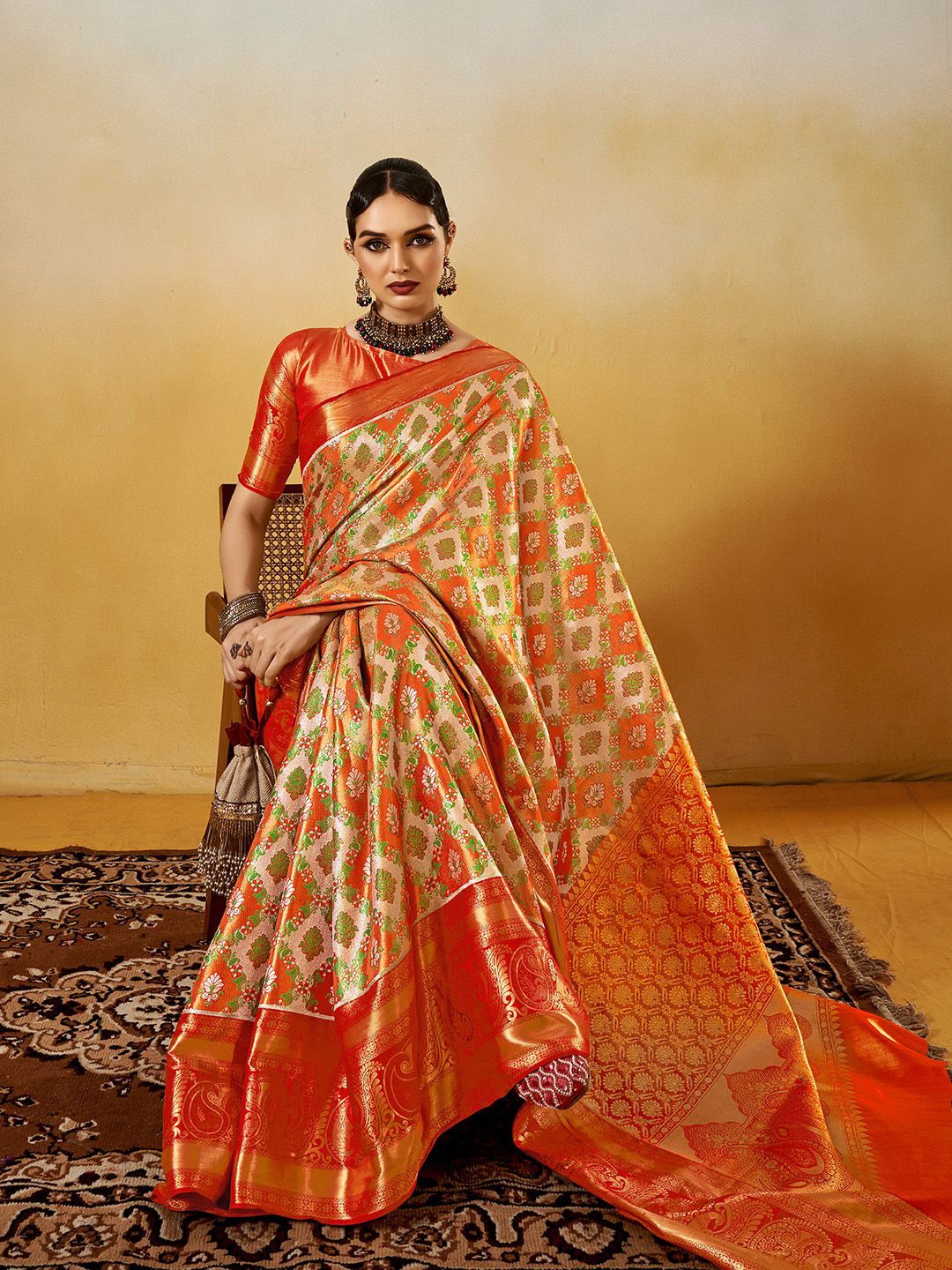 

Ishin Woven Design Zari Saree With Blouse Piece, Orange