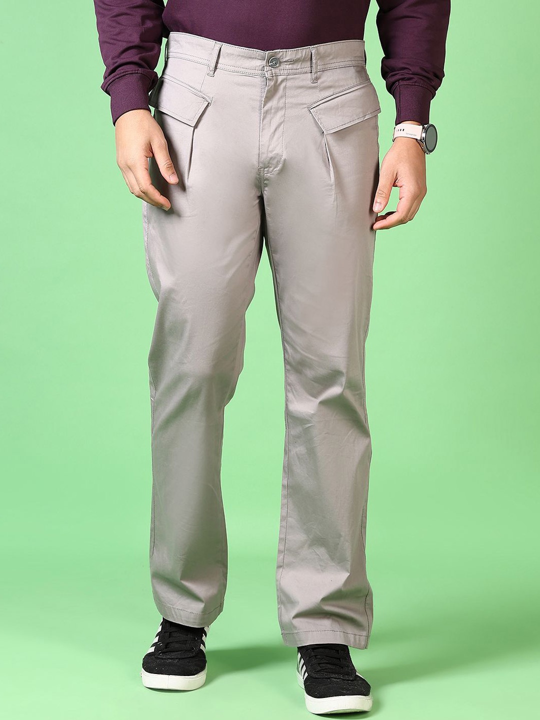 

V-Mart Men Cotton Regular Fit Chinos Trousers, Grey