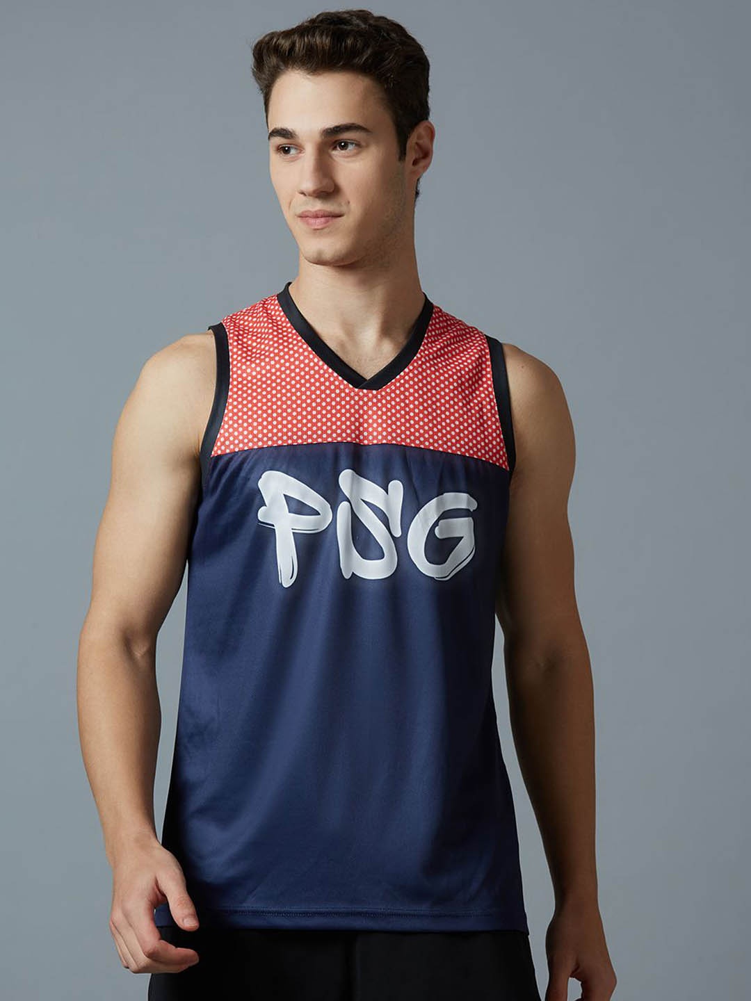 

FanCode Men Logo Printed Colorblocked Innerwear Vests, Navy blue