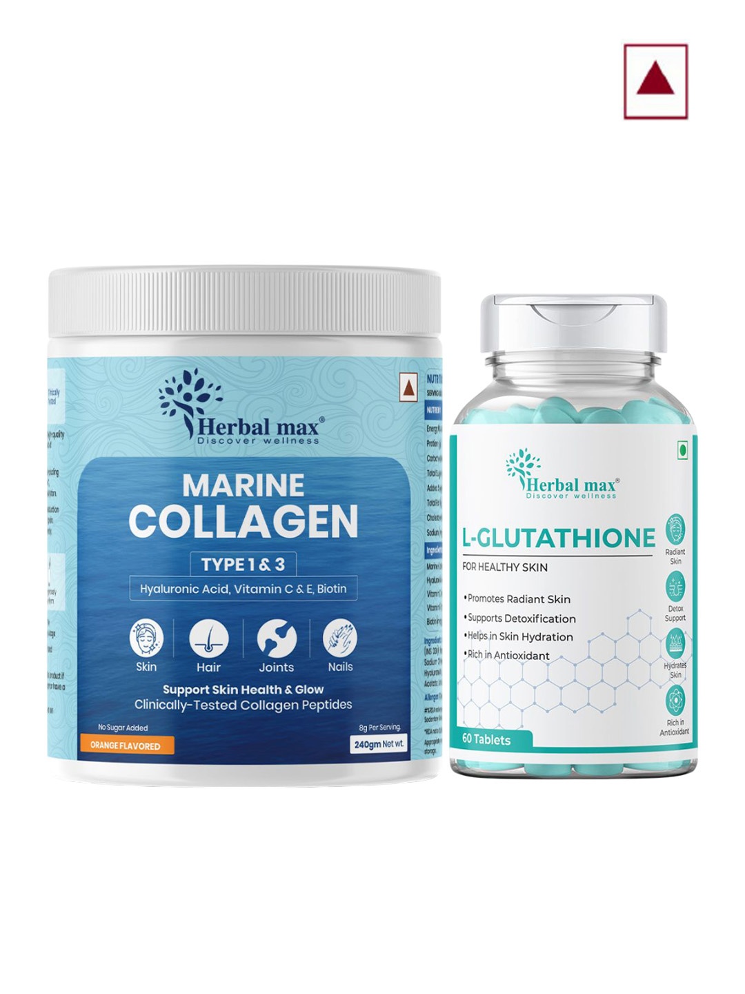 

Herbal max Set of Skin Radiance Marine Collagen - 240 g & L-Glutathione Tablet - 60 Tab, White