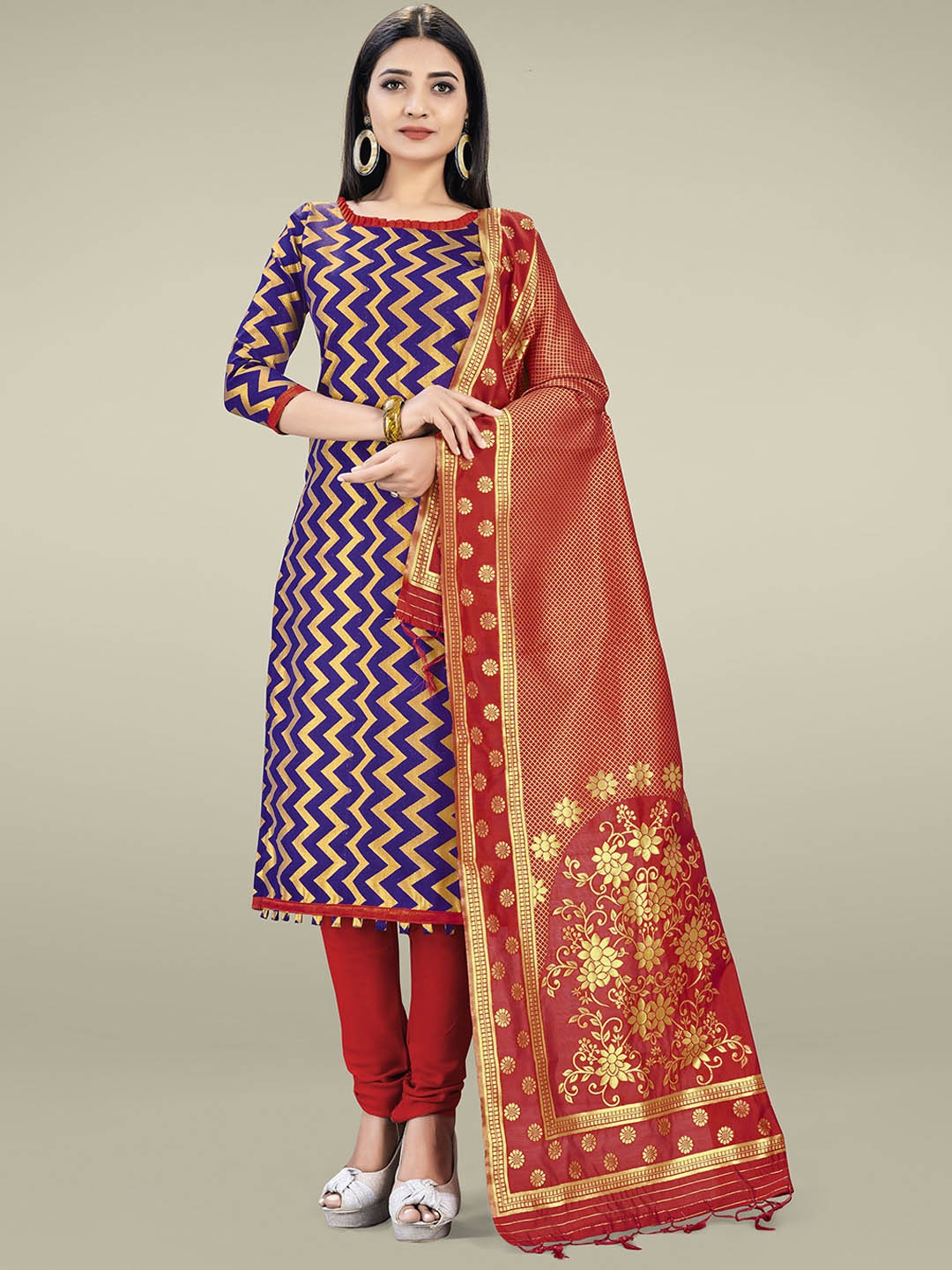 

Maroosh Chevron Printed Unstitched Dress Material, Navy blue