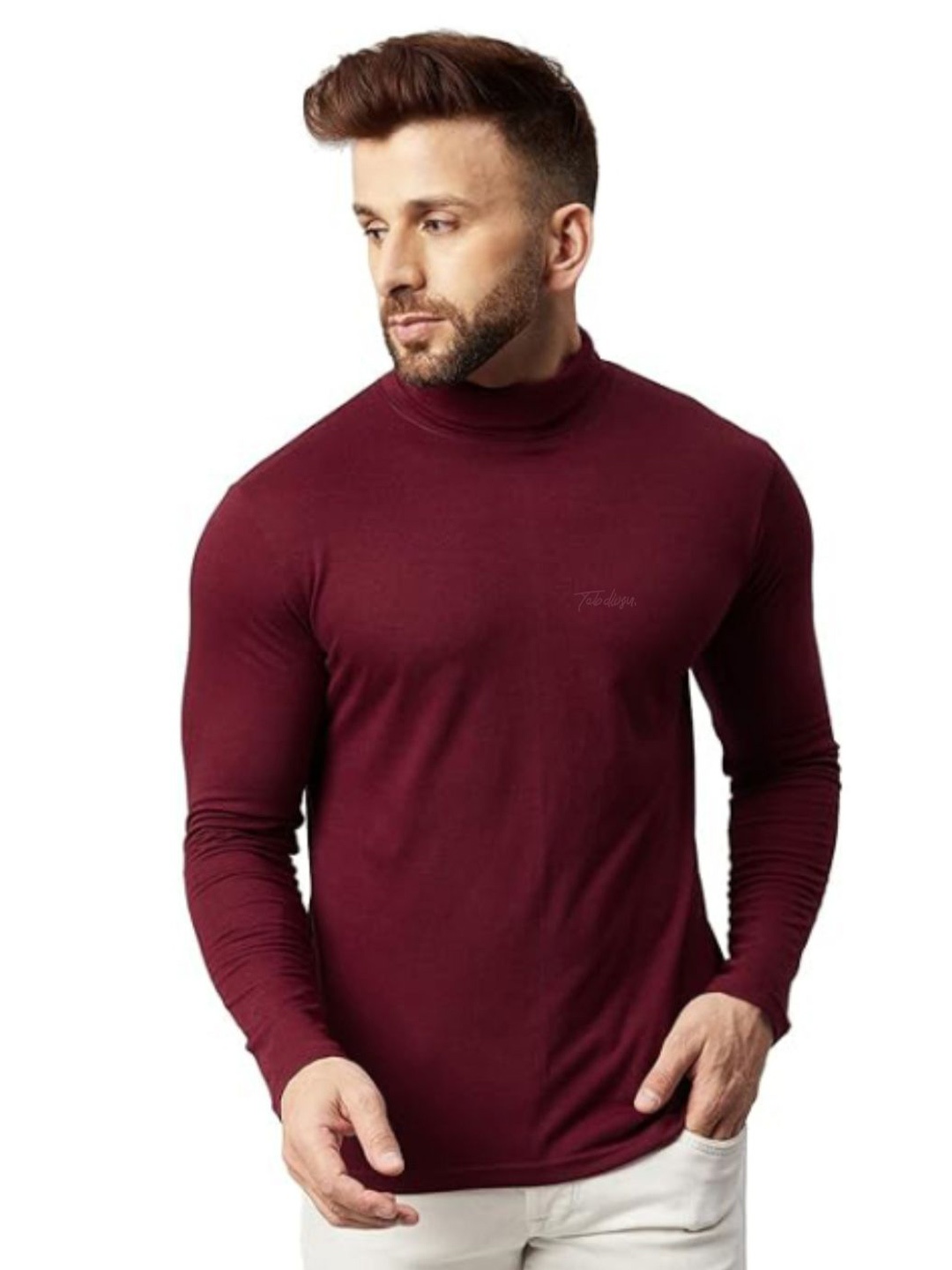

TAB91 Men Printed High Neck Sweatshirt, Maroon