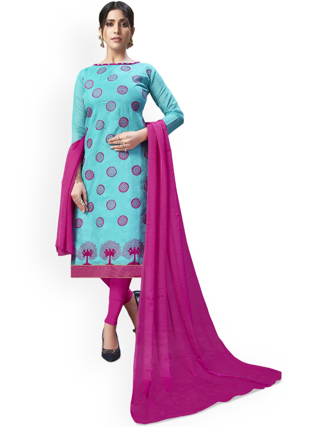 

Maroosh Ethnic Motifs Embroidered Unstitched Dress Material, Turquoise blue