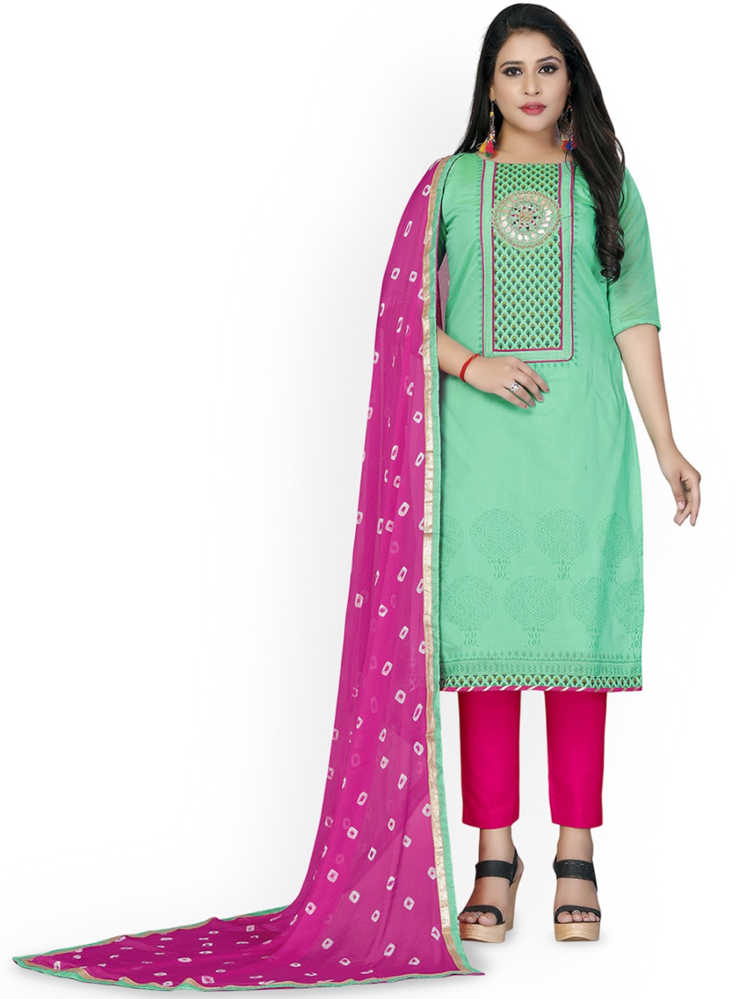 

Maroosh Floral Printed Unstitched Dress Material, Sea green