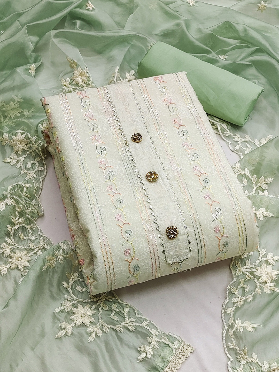 

Maroosh Floral Printed Unstitched Dress Material, Off white