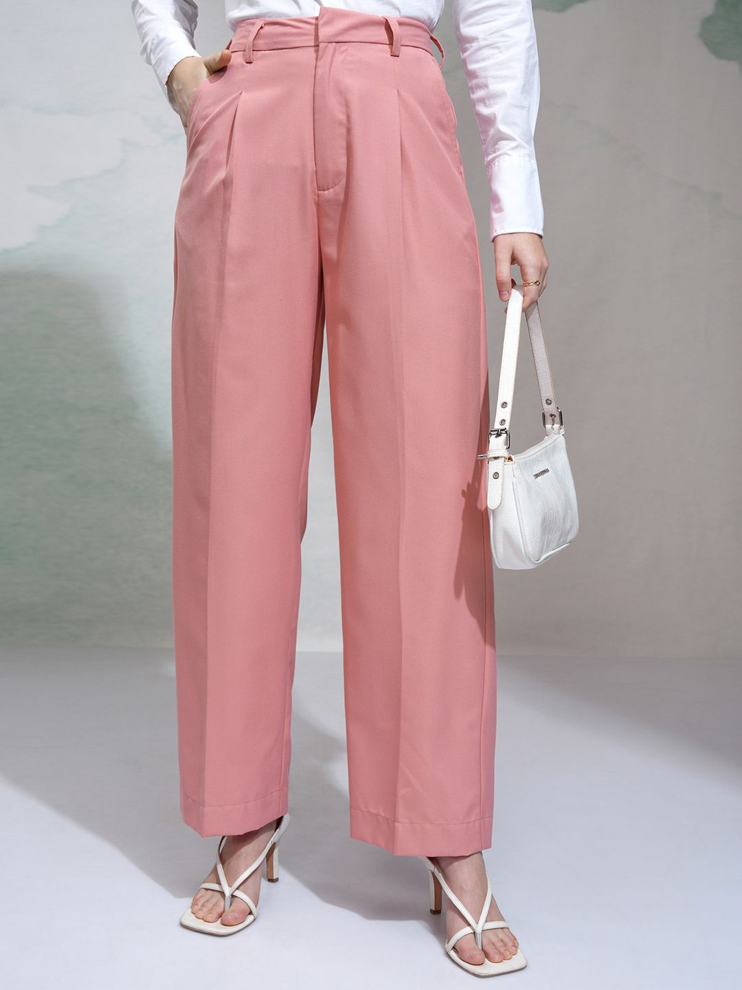 

Chic BY Tokyo Talkies Women Solid Relaxed Formal Wideleg Pants, Pink