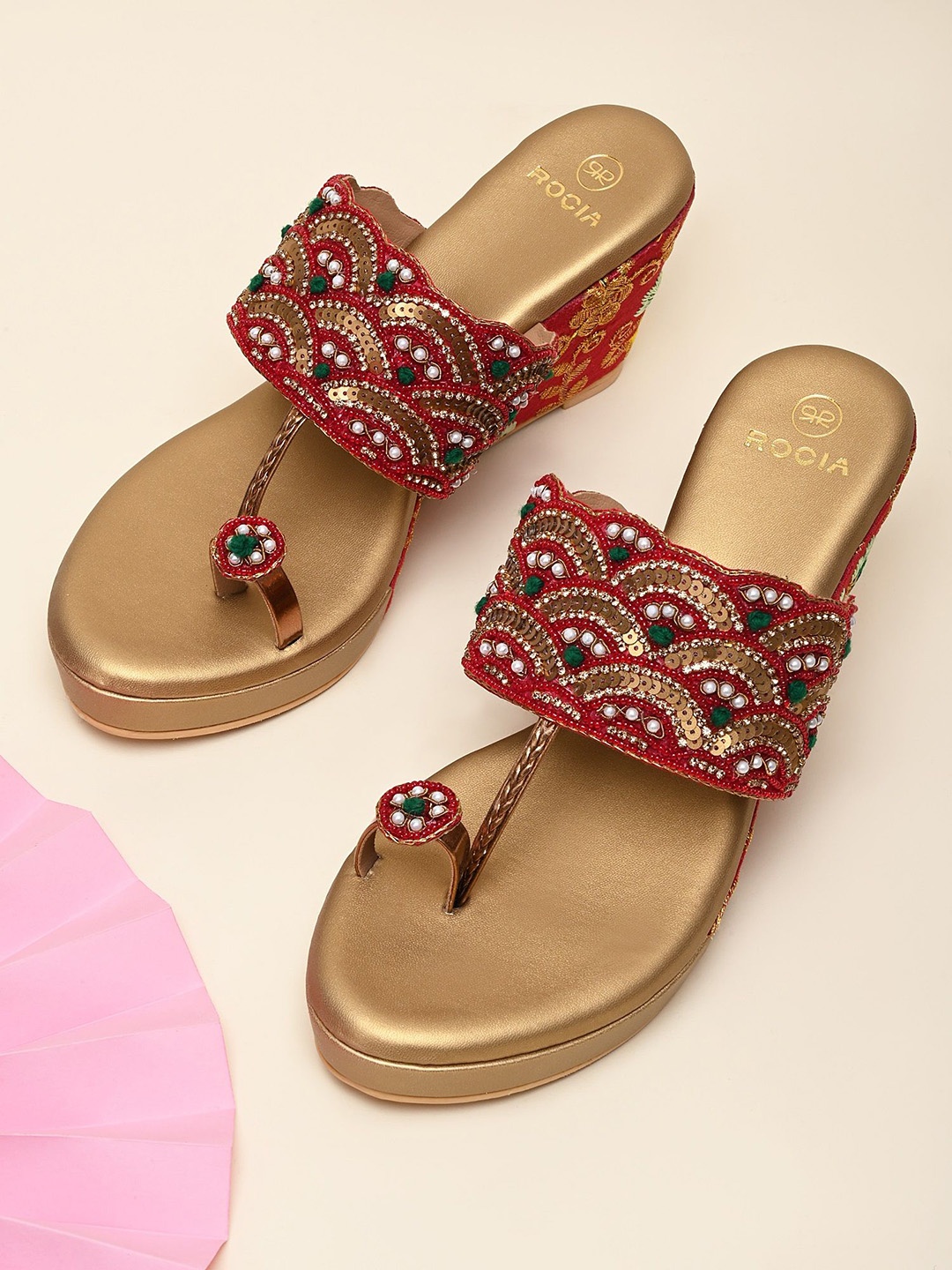 

Rocia Women Ethnic Wedge Sandals, Red