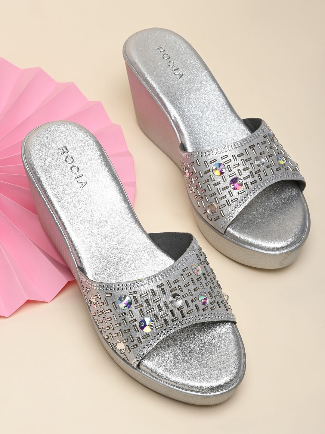 

Rocia Women Ethnic Wedge Sandals, Silver