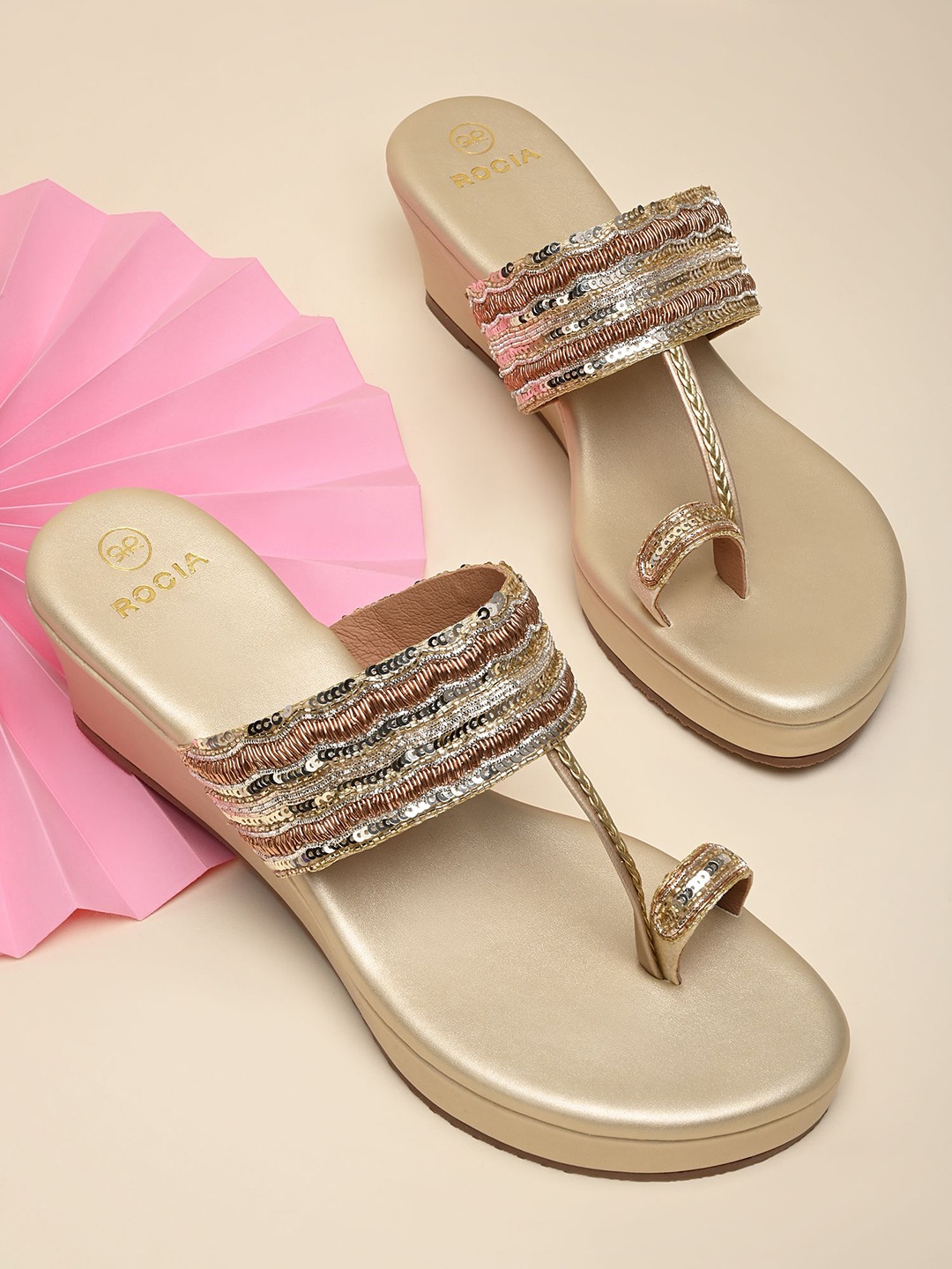 

Rocia Women Ethnic Wedge Sandals, Gold