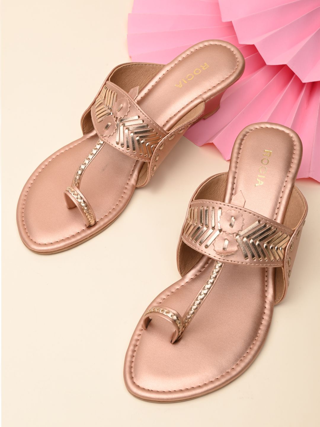 

Rocia Women Wedge Ethnic - Embellished Sandals, Rose gold