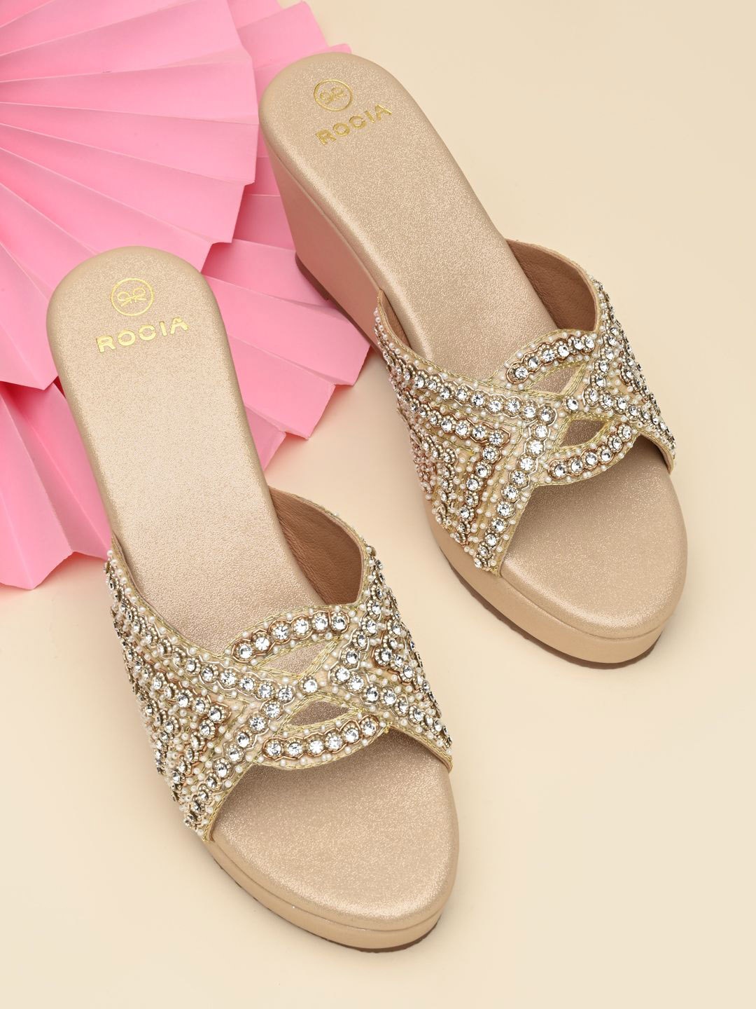 

Rocia Embellished Wedge Heel Sandals, Gold