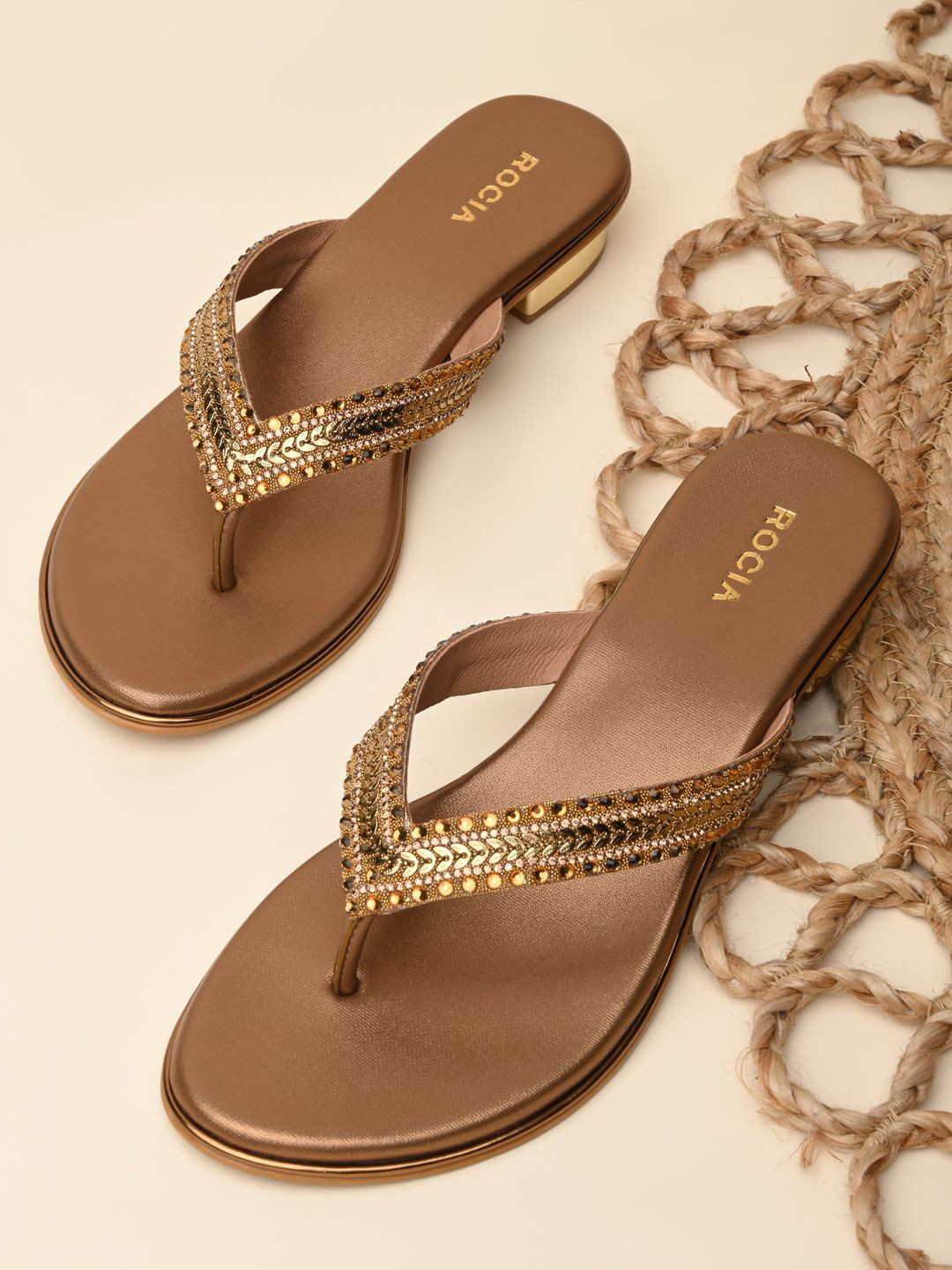 

Rocia Women Ethnic Embellished Block Sandals, Gold