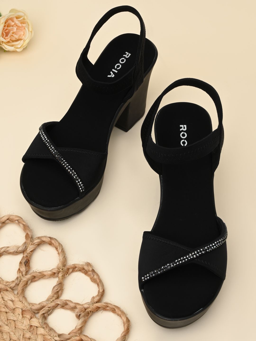 

Rocia Women Open Toe Platform Heel Sandals, Black