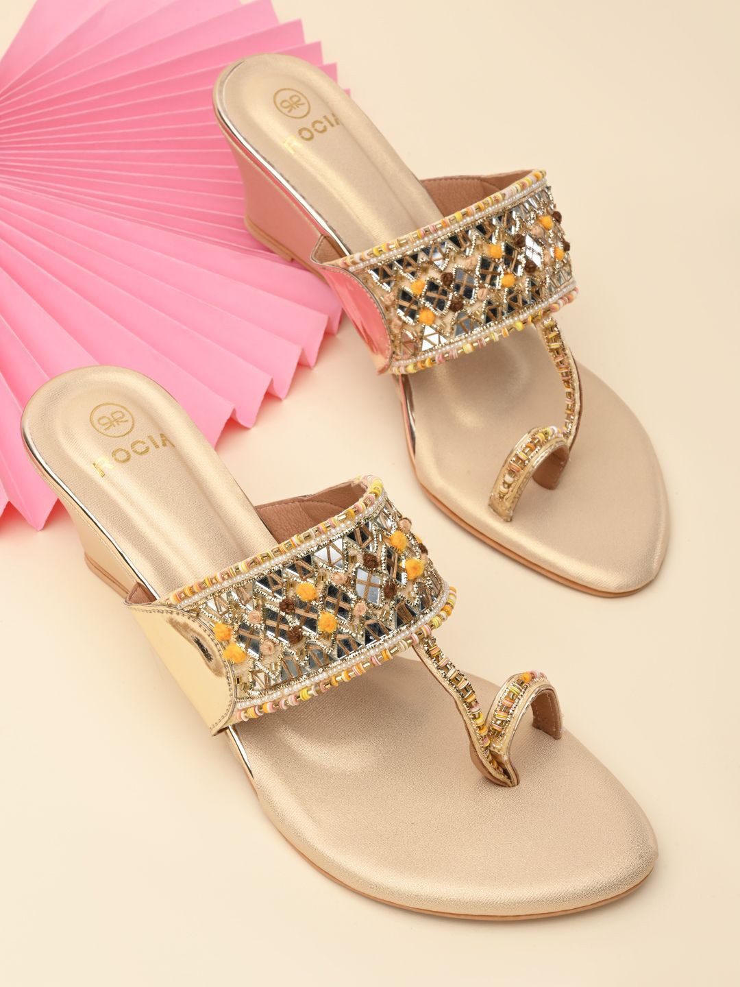 

Rocia Ethnic Wedge Open Toe Sandals, Gold