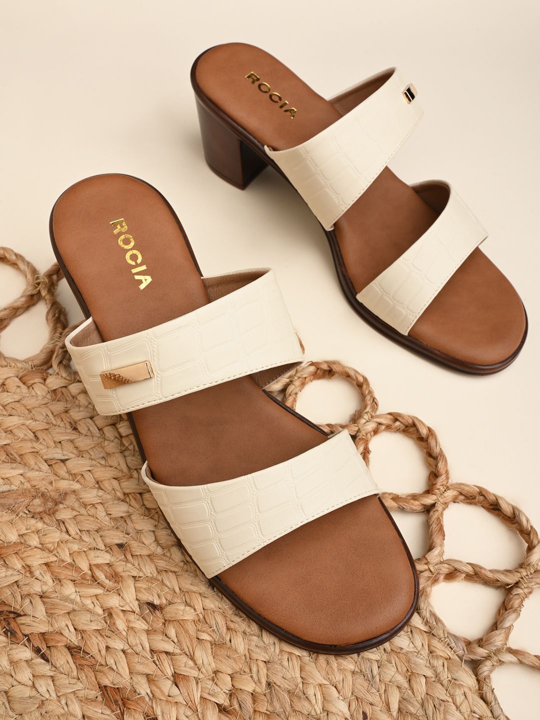 

Rocia Textured Block Heel Sandals, Beige