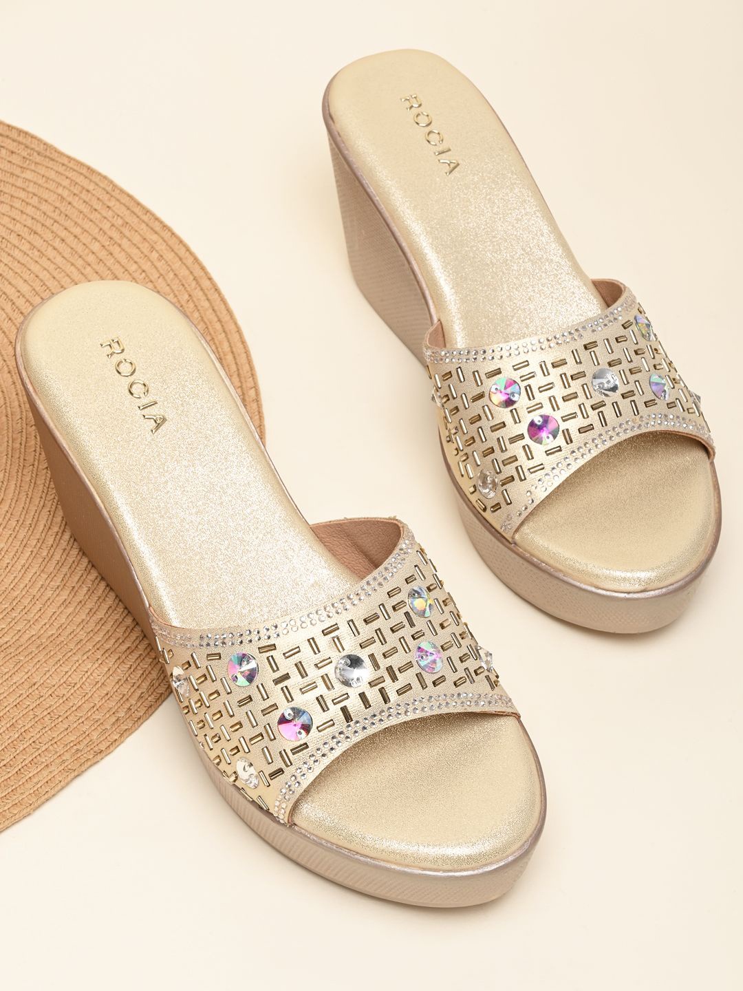 

Rocia Embellished Wedge Heel Sandals, Gold