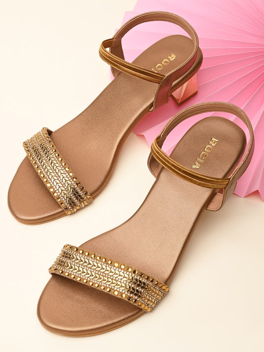 

Rocia Women Ethnic Embellished Block Sandals, Gold